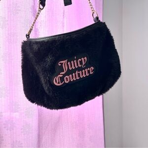 Juicy Couture Black and Pink Plush Shoulder Bag